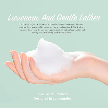 Lyon Lash Eyelash Extension Shampoo (Lily), Gentle Formula Paraben & Sulfate Free, Oil Free Foam Cleanser Kit | Remove Eye Makeup & Oil & Dust | Professional Salon And Home Use (60ml + 1 mascara wand + 1 cleansing brush)