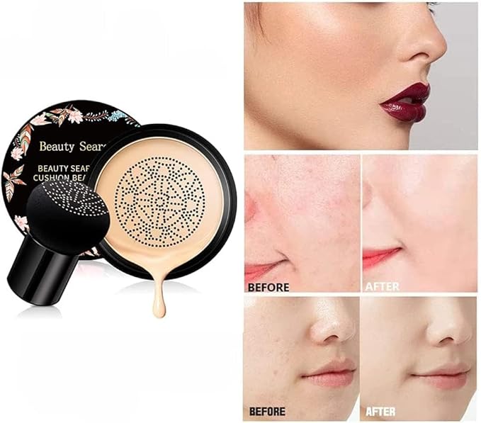 Beauty Glazed Mushroom Head Air Cushion CC Cream Foundation Cover Concealer Makeup Moisturizing Brightening Pigment Liquid Foundation, Even Skin Tone Makeup Base BB # 03 Nude