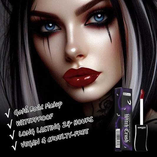 Gothic Red Lip Gloss - Moisturizing, Long-Lasting, Smudge-Proof & Waterproof | High Pigmented, Vegan, Cruelty-Free, Non-Sticky Glossy Finish for Bold Vampire Looks & Daily Wear