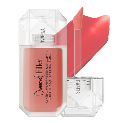Physicians Formula Mineral Wear®Diamond Filler Cheek & Lip Color, Serum-to-Cream Multi-Use Liquid Blush Formula, Plumps & Smooths for Fuller Looking Cheeks & Lips, Monochromatic Look - Brilliant Peach