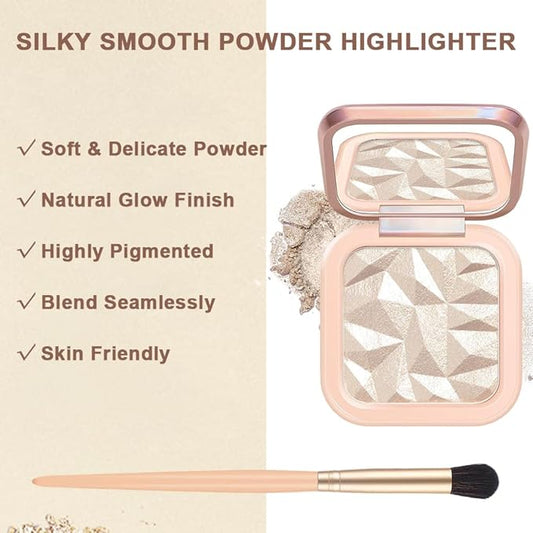 Mysense Face Highlighter Makeup Palette with Mirror & Brush, Highlighting Shimmer Powder Face Illuminator Makeup, Natural Glow Finish, Iluminadores De Maquillaje - Sun Glow