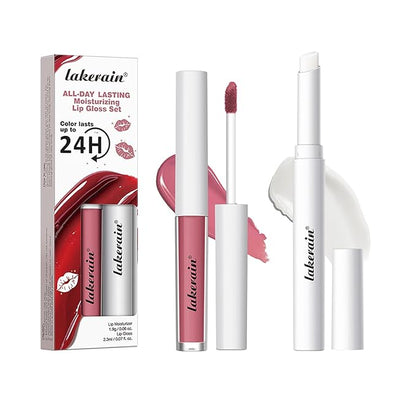 Long Lasting Moisturizing Lip Gloss Set,High Pigmented Lip Stain Hydrating Liquid Lipstick Lip Balm,Waterproof Smooth Shiny Matte Glossy Finish Lip Makeup Kits(#4-Pink Quintet, Pack of 2)