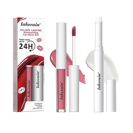 Long Lasting Moisturizing Lip Gloss Set,High Pigmented Lip Stain Hydrating Liquid Lipstick Lip Balm,Waterproof Smooth Shiny Matte Glossy Finish Lip Makeup Kits(#4-Pink Quintet, Pack of 2)