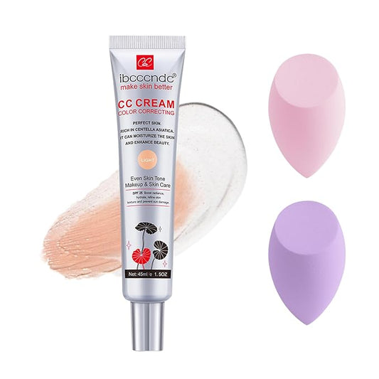 Color Correcting CC Cream,Invisible Pores Cream Foundation And Invisible Pores Concealer,CC Cream Foundation Rich In Centella Asiatic, Moisturizing And Waterproof CC Cream With Spf 25(LIGHT)