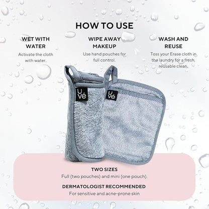 UVe ERASE Makeup Remover Cloth, Reusable Microfiber Face Towel Removes Makeup with Just Water, Cleansing Face Washcloth, Soft and Gentle for All Skin Types