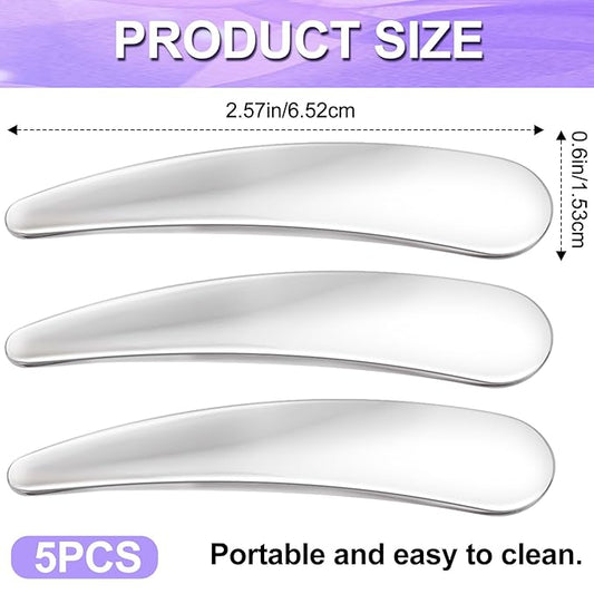 5pcs Mini Metal Makeup Spatula, Reusable Cosmetic Cream Spatulas Spoon, Skincare Scoop Applicator Facial Massage Beauty Tools for Mixing and Sampling Face Eye Cream- Silver