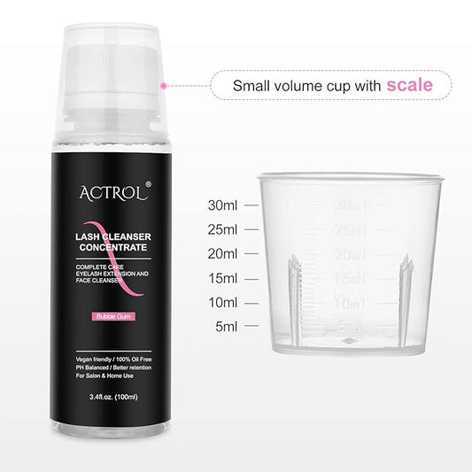 Eyelash Cleanser Concentrate 100ml Bubble Gum Professional Lash Shampoo Foaming Cleanser Lash Wash Concentrate for Extensions Lashes with Salon Home Care-Makes 40 Bottles