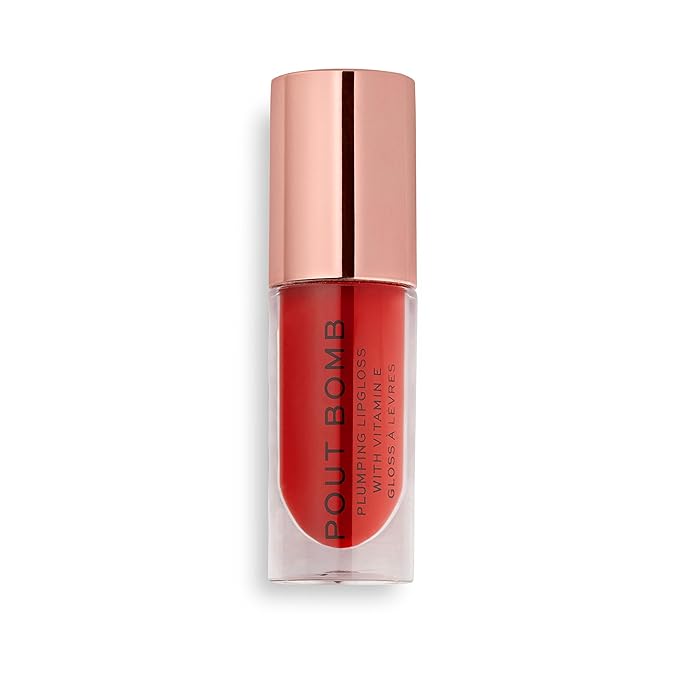 Revolution, Pout Bomb Plumping Lip Gloss, High Shine, Rich Glossy Pigment, Infused with Vitamin E, Juicy Red, 0.15 fl oz