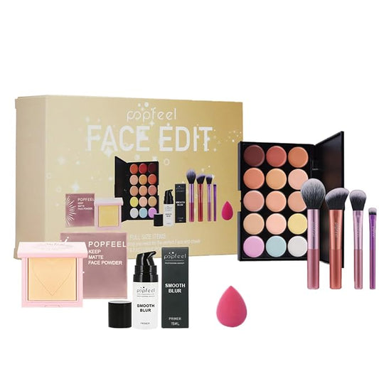 All in One Makeup Kit for Women Full Kit Girls Makeup Gift Sets Xmas Essential Bundle Include Eyeshadow Palette Lipstick Blush Concealer Eyeliner Mascara Foundation Brush Eyebrow Pencil