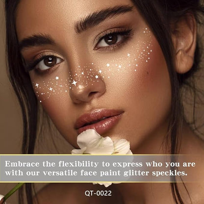 8Ps Face Glitter Speckles Patches, 2Colors 4Styles Glitter Freckles Face Tattoo, Glow Up Makeup Patches, Cute Glitter Makeup Accessories for Women, Cosmetic Glitter for Face Gift