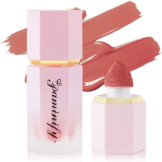 Soft Cream Liquid Blush, Creamy Dewy Blush Lightweight Blendable Glowing Blush Stick with Cushion Applicator,Natural Silky Smooth Moisturizing Blush Makeup,Cruelty-free,04 Peach Pink