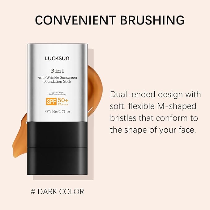 3 in 1 Anti-wrinkle Hydrating Lightweight Foundation Stick Concealer & Makeup, Multi-Use Long-Lasting Formula for All Skin Types (Dark, 20g/0.71oz)