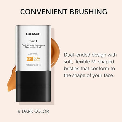 3 in 1 Anti-wrinkle Hydrating Lightweight Foundation Stick Concealer & Makeup, Multi-Use Long-Lasting Formula for All Skin Types (Dark, 20g/0.71oz)