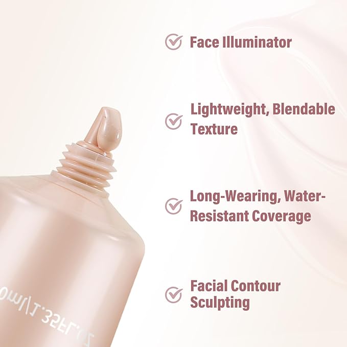 Boobeen Liquid Foundation Makeup, Waterproof Dewy Foundation With Slight Shimmer, Illuminator Highlighter, Luminous Silk Foundation To Enhance Skin Natural Glow