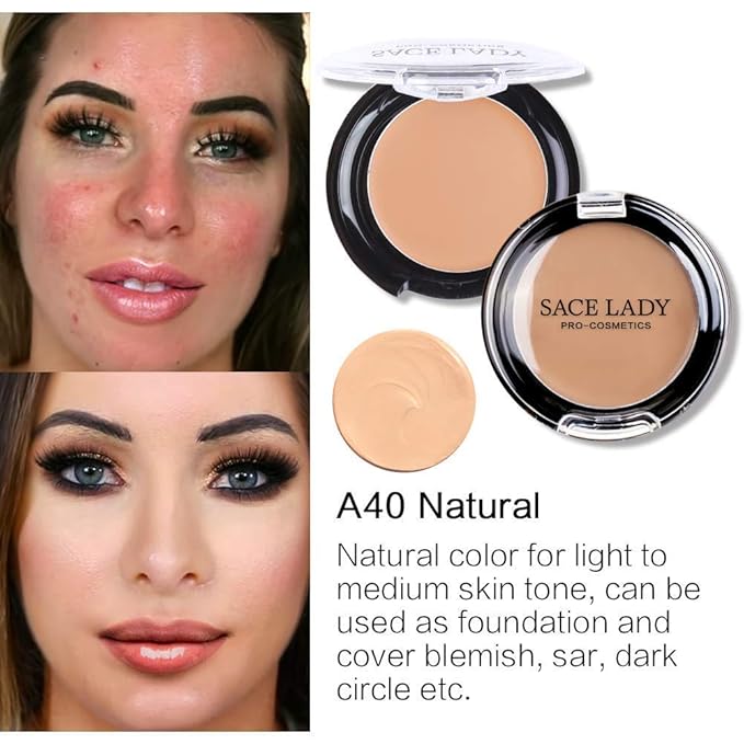 Oil-Free Face Powder & Full Coverage Foundation Concealer & Moisturizing Primer & Soft Sponge Waterproof Make Up Set Long Lasting Poreless Makeup 5Pcs