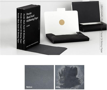 Premium Collection Oil Control Paper, Blotting Paper, Absorbing Sheets for Oily Skin Care (size 3.5" x 2.4") Made in Korea (Powder Black)
