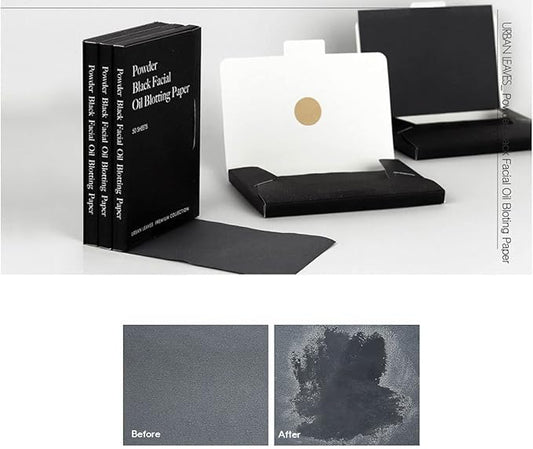 Premium Collection Oil Control Paper, Blotting Paper, Absorbing Sheets for Oily Skin Care (size 3.5" x 2.4") Made in Korea (Powder Black)