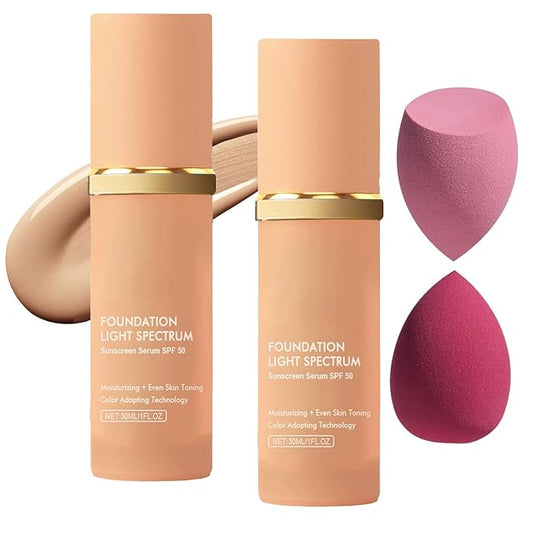 2 Pack Bio Foundation 4 in 1 Light Spectrum, Anti-Wrinkle Color Changing Full Coverage Concealer Foundation, SPF50+ Long-Wearing & Waterproof for Sport, Dancing, Outside-30ML