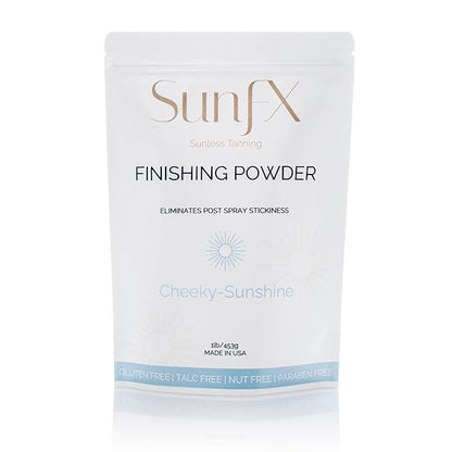 SunFX Post Spray Tanning Finishing Powder 1LB Cheeky Sunshine & Professional Salon Large Fan Brush Combo