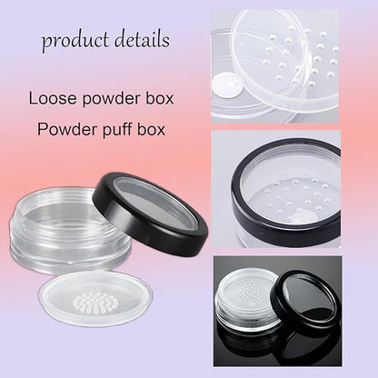 6 Pcs 10g 10ml Plastic Empty Travel Powder Container Loose Powder Compact Case Clear Makeup Jar Cosmetic Cream Face Powder Blusher Foundation Container Pots With Sifter and Black Rimmed Lid