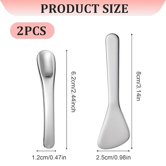 2Pcs Cosmetic Spatula, Reusable Mini Makeup Spatulas Stainless Steel Face Mask Applicator Cosmetic for Skincare Lotions for Sampling and Mixing Creams