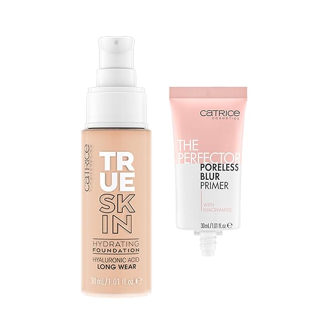 Catrice | True Skin Foundation 07 & The Perfector Poreless Blur Primer Bundle | Full Coverage Makeup | Vegan & Cruelty Free