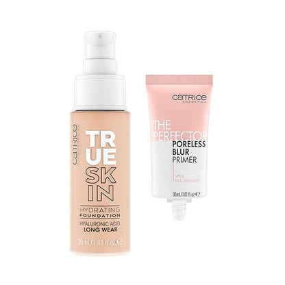 Catrice | True Skin Foundation 07 & The Perfector Poreless Blur Primer Bundle | Full Coverage Makeup | Vegan & Cruelty Free