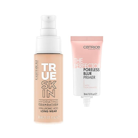 Catrice | True Skin Foundation 07 & The Perfector Poreless Blur Primer Bundle | Full Coverage Makeup | Vegan & Cruelty Free
