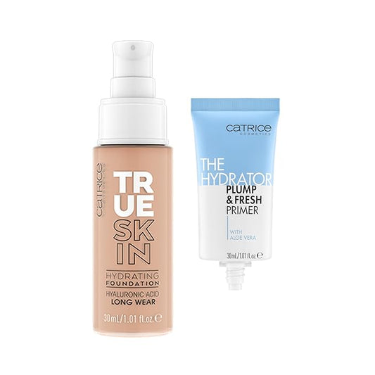 Catrice | True Skin Foundation 43 & The Hydrator Plump & Fresh Primer Bundle | Full Coverage Makeup | Vegan & Cruelty Free