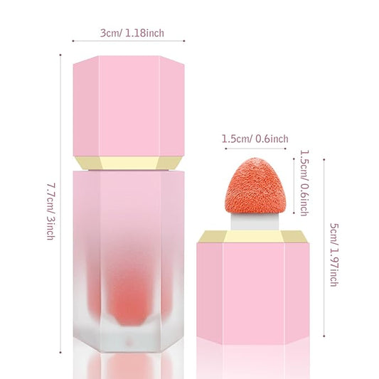 Liquid Blush for Cheeks, Soft Cream Blush with Cushion Applicator, Dewy Finish Matte Velvet Texture, High-Pigmented Blendable, Long-Wearing Rubor Makeup | #06 CHEERY-Peachy Pink