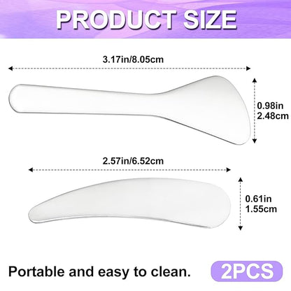 2pcs Mini Metal Makeup Spatula, Reusable Cosmetic Cream Spatulas Spoon, Skincare Scoop Applicator Facial Massage Beauty Tools for Mixing and Sampling Face Eye Cream- Silver