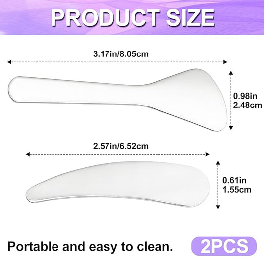 2pcs Mini Metal Makeup Spatula, Reusable Cosmetic Cream Spatulas Spoon, Skincare Scoop Applicator Facial Massage Beauty Tools for Mixing and Sampling Face Eye Cream- Silver