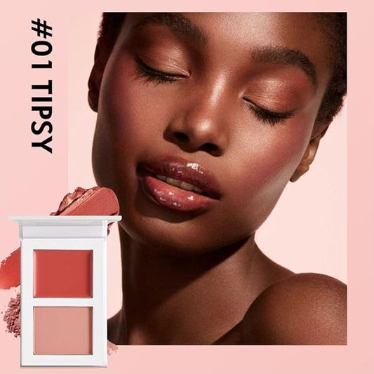 Blush for Cheeks, Highly Pigmented Soft Matte Cream Blusher Palette, Two Tone Blendable Creme & Powder Mineral Blush, Smooth Long Wear Moisturizing Rosy Glow Blushes Natural Looking, Vegan (TIPSY 01#)