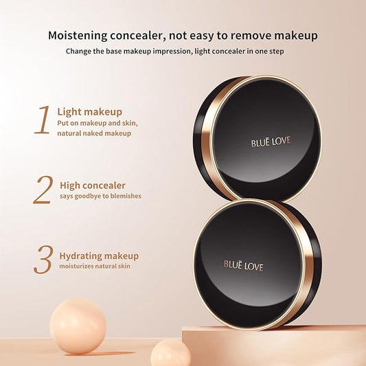BLUE LOVE BB Cream Cushion Foundation - Lightweight, Waterproof, and Long-Lasting Tinted Makeup, Full Coverage CC Cream for Face & Mature Skin, Hydrating Liquid Foundation Concealer (01 Ivory White)