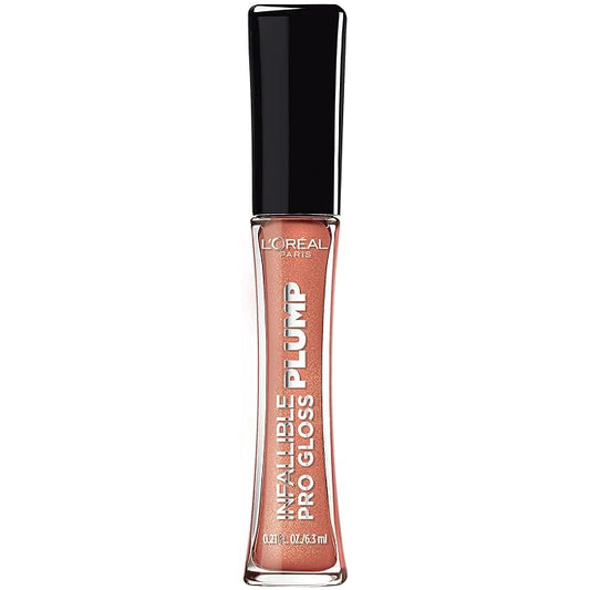 L'Oreal Paris Infallible Pro Gloss Plump Lip Gloss with Hyaluronic Acid, Long Lasting Plumping Shine, Lips Look Instantly Fuller and More Plump, Lucid Glow, 0.21 fl. oz.