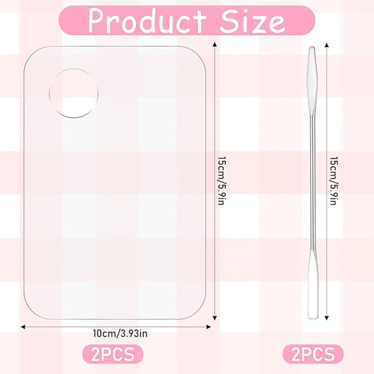 4Pcs Acrylic Makeup Palette, Makeup Mixing Tray Palette with Spatula, Cosmetic Foundation Palette Nail Art Palette for Beauty Salon Color Cream Liquid Foundation Mixing Palette(Square)