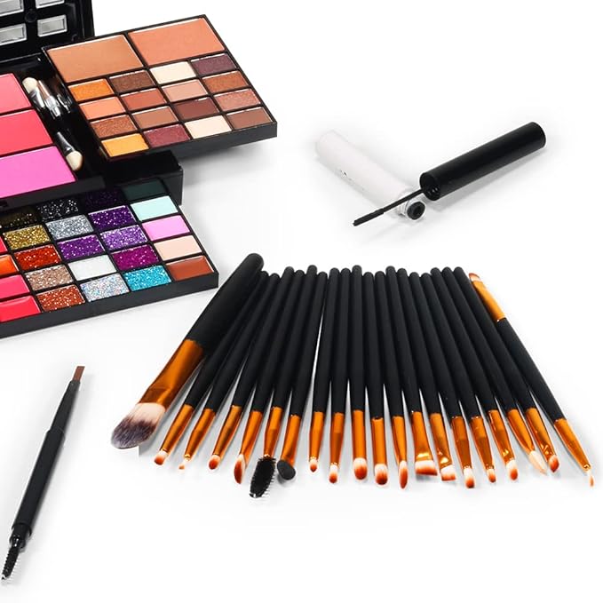 Beginner Makeup Kits For Teenagers All In one Makeup Palette 74 Color Makeup Set For Women Girls Included Eyeshadow Lipstick Lipgloss Kits Blush Foundation Mascara Liquid Eyeliner Pencil Make up Brushes