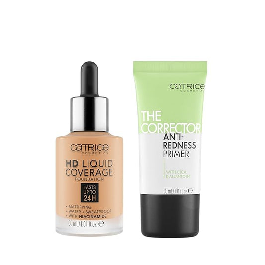 Catrice | HD Foundation 34 & The Corrector Anti-Red Primer| Full Coverage Makeup | Vegan & Cruelty Free