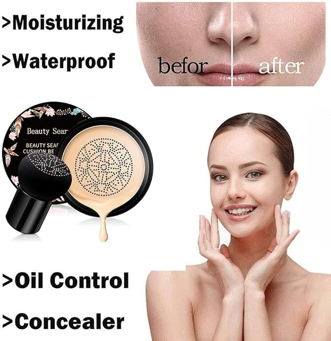 Beauty Glazed Mushroom Head Air Cushion CC Cream Foundation Cover Concealer Makeup Moisturizing Brightening Pigment Liquid Foundation, Even Skin Tone Makeup Base BB # 03 Nude