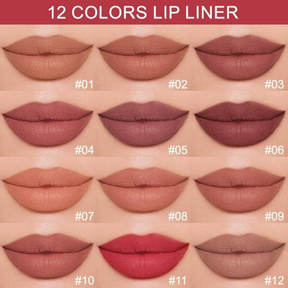12 Colors lip liner pencils, Modern Classic Lip Liner, Lip Liner Pigmented Vegan Matte, Lasting Finish Lip Liner, Luxurious Creamy Long Lasting Lip Liner, Prevents Feathering and Fading, (11)