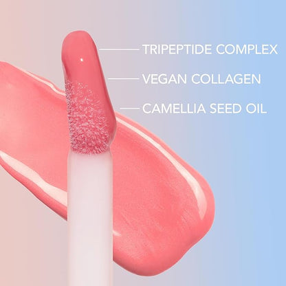 Sacheu Lip Elixir Nourishing and Hydrating Lipgloss — Moisturizing Plumping Lip Gloss Enriched with Collagen, Non-Sticky Lip Color Smooth High-Shine Finish, Vegan & Cruelty-Free, Bunny Tongue (Pink)