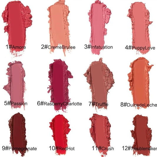 12 Colors Cream Texture Lipstick,Waterproof Creamy Lip Gloss,Non-Stick to Cup Non-Fading Long-Lasting Moisturizing Velvet Liquid,Hydrating Lip Natural Jelly Lipstick(02#,0.2Fl Oz/6ml)