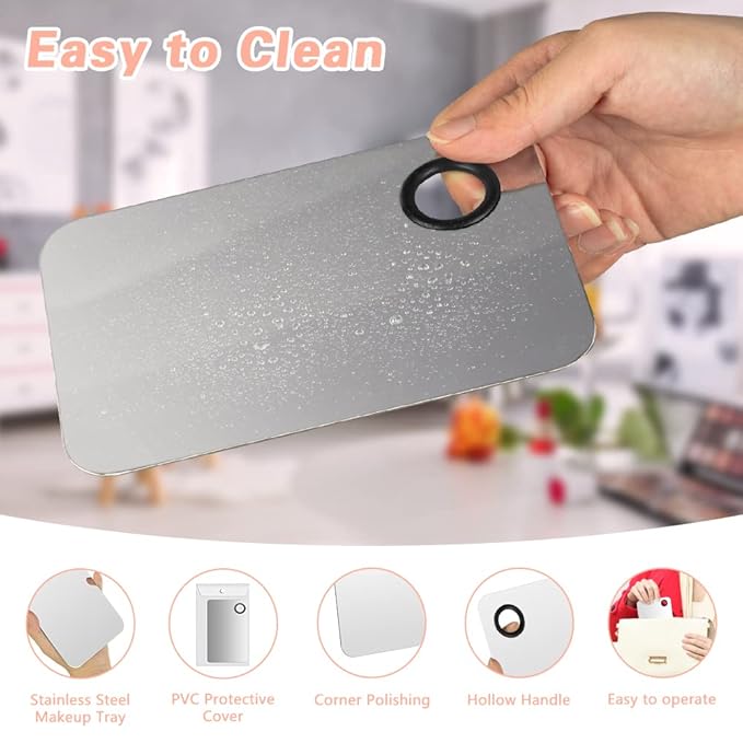3PCS Makeup Mixing Palette, Stainless Steel Cosmetic Makeup Palette With Spatula Makeup Artist Tool, Professional Cosmetic Mixing Makeup Palette For Mixing Eye Shadow/Eyelash/Nail Art/Foundation