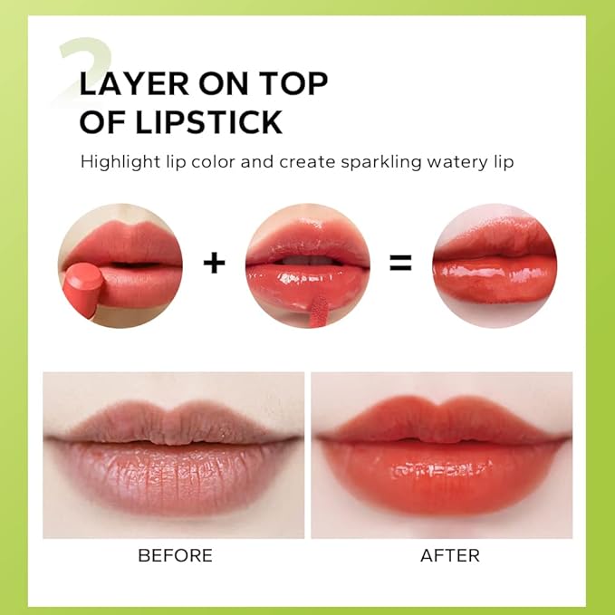 Beauty Glazed Big Brush Head Lip Oil, Ultra-Hydrating & Nourishing, Smooth Glossy Finish Lip Glow Oil, Shiny and Vegan Tinted Lip Gloss, Non-Sticky Formula (2, 101# MEET & 102# KISS)