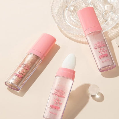 Highlighter Powder Stick Makeup 2Pcs Polvo De Hadas Body Glitter Shimmer Highlighter Powder High Gloss Blush Contour Powder Makeup Shine Face Powder Blush for Eyes Lips Hair Body Glow (Pink,Brown)