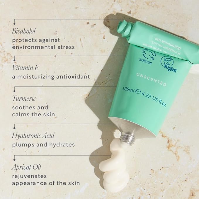 Hydrating Facial Cleanser, Certified Organic Cream Cleanser, Dermatologist Approved For Sensitive Skin, Vitamin E & Aloe Vera, Unscented, Vegan, Cruelty Free & Palm Oil Free, 4.22 fl oz