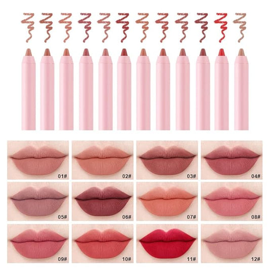 IYARKAI® Matte Lip Liner Pencil Set, 12 Colors Smooth Lip Liner Set, Matte Velvet Lipstick Pen, Smudge-proof and Waterproof, Long Lasting Fade Resistant, for Daily Travel Party Work