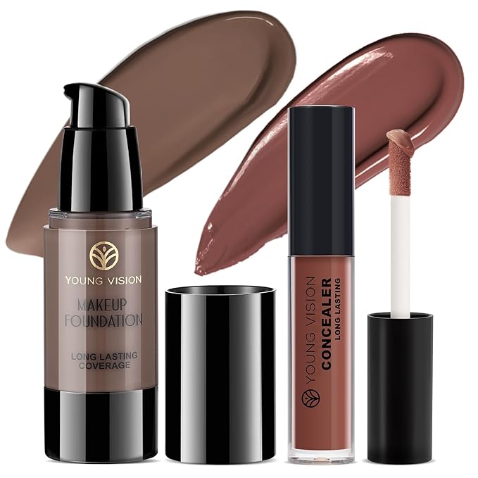 YOUNG VISION Full Coverage Liquid Foundation and Concealer Duo – Long-Wear, Lightweight, Non-Comedogenic, Hydrating, Oil-Free, Waterproof, Skin-Like Finish for All Skin Types