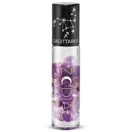Blossom Lip Gloss Zodiac Sign Vanilla Scented Roll-On Lip Gloss, Moisturizing + Hydrating with Zodiac Crystals, Made in USA, 0.20oz, Sagittarius
