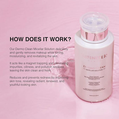 Infinitek Paris Micellar Water Solution with Hyaluronic Acid 8.45 Fl Oz - Skin Care Product and Makeup Remover - Hydrating Cleansing Liquid for Face Wash and Eye Makeup Remover